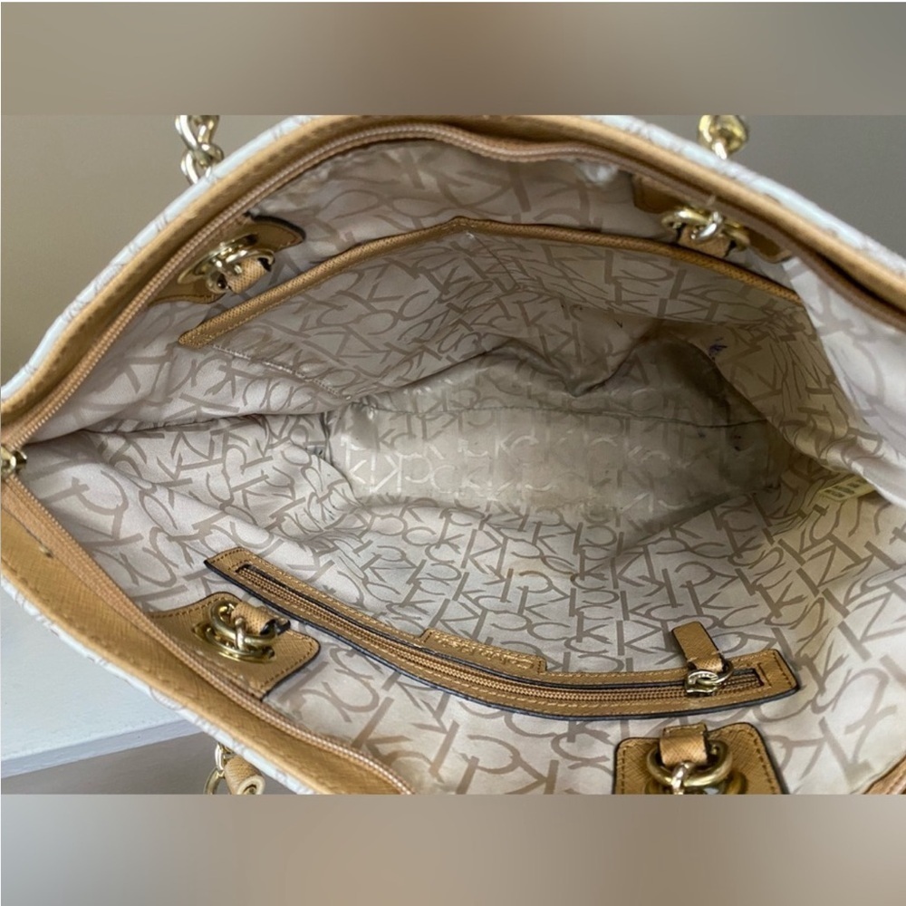 Calvin Klein Tote Monogram Pattern Ivory Cream Shoulder Bag - Picture 5 of 5